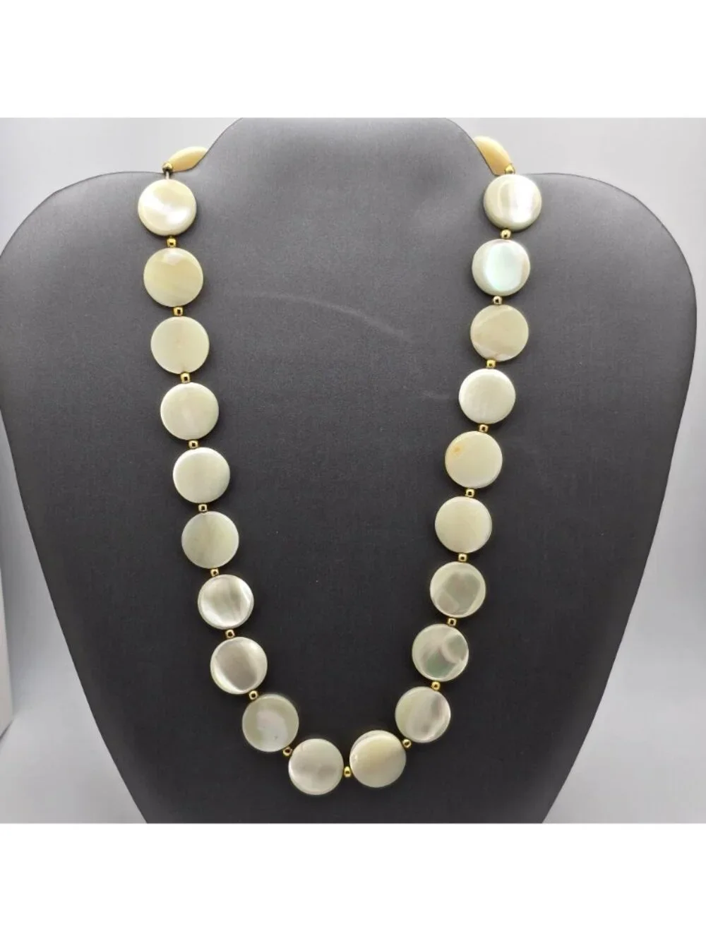 Vintage Mother Of Pearl Coin Necklace Gold Plated Nautical Chic Shell Jewelry